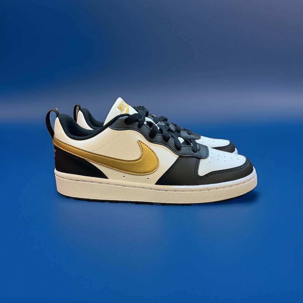 Size 6 Y Nike Court Borough Low Recraft Shoes (Black/White/Metallic Gold) NIB